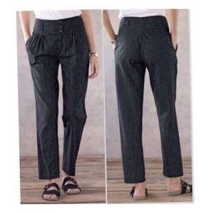 Sundance Womens Amelia Trousers Sz 2 black white Striped Linen Blend Hig…